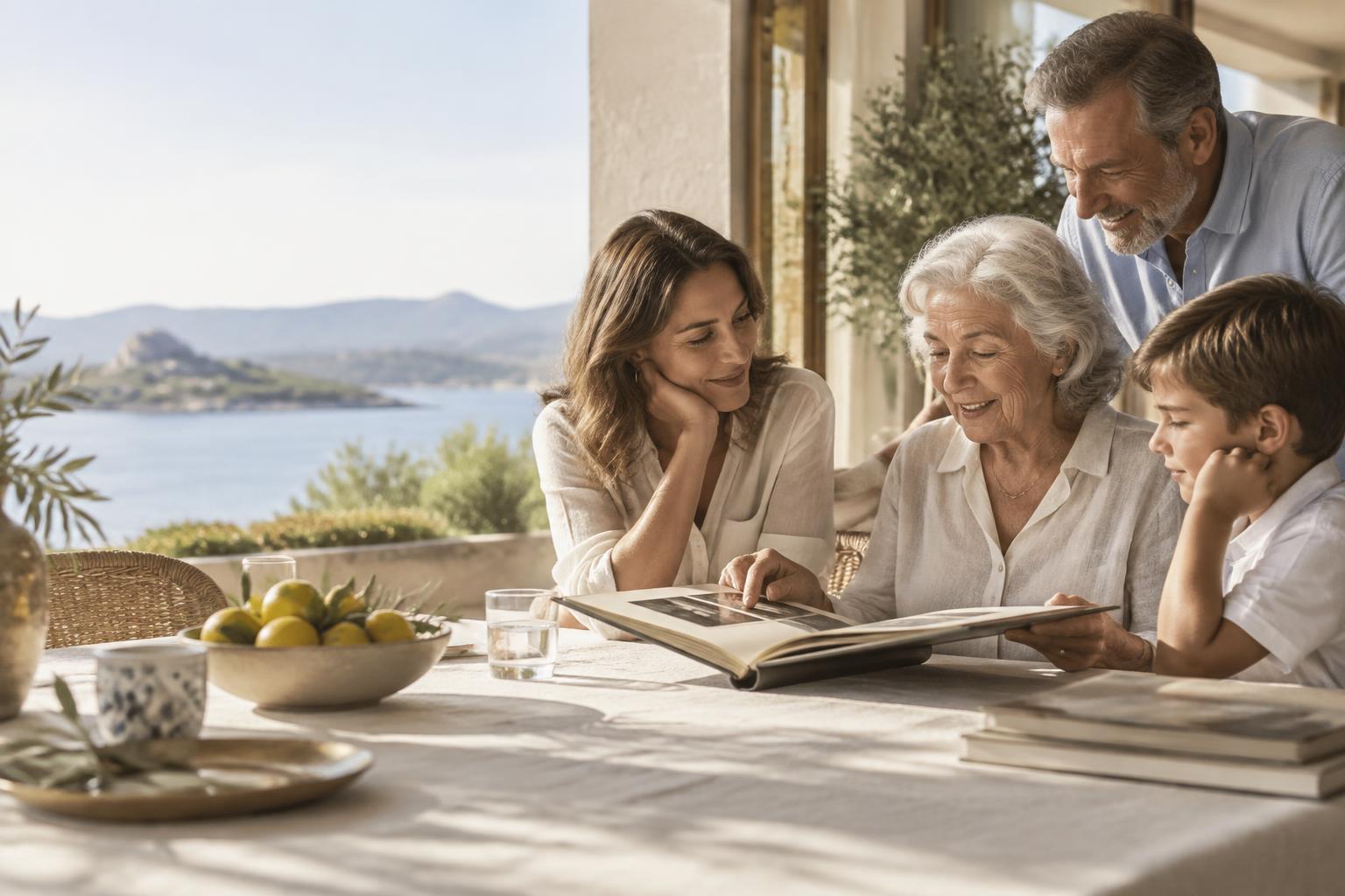Una familia de varias generaciones comparte un álbum de fotografías