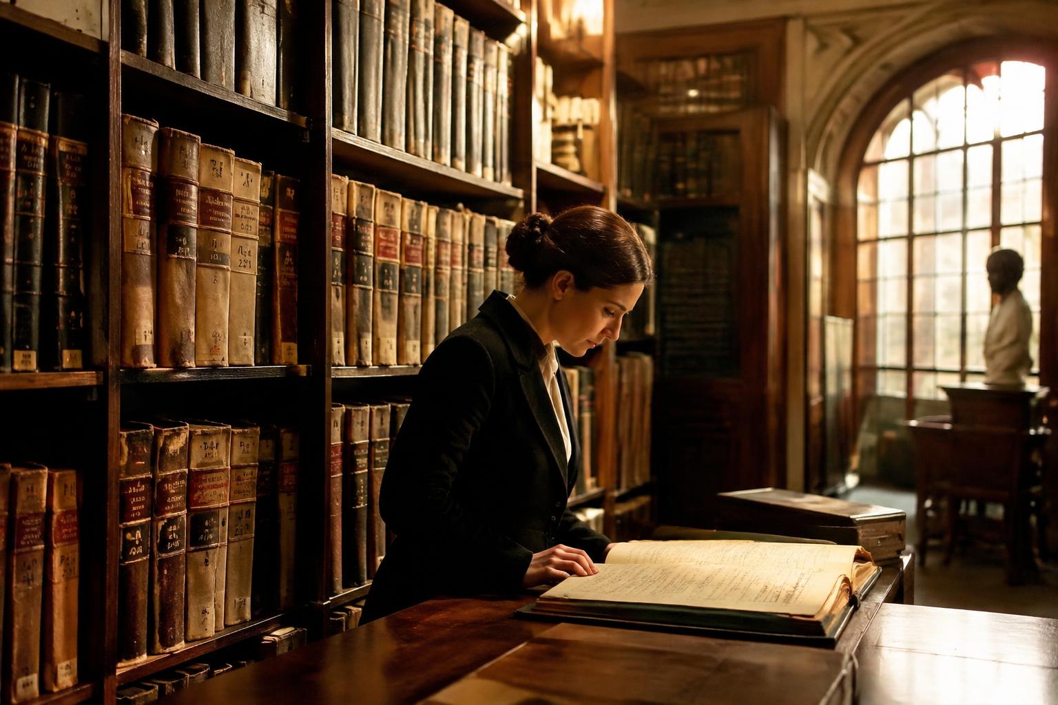Archivo histórico de una institución con registros encuadernados